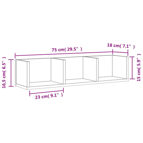 vidaXL Wall Cabinets 2 pcs Grey Sonoma 75x18x16.5 cm Engineered Wood