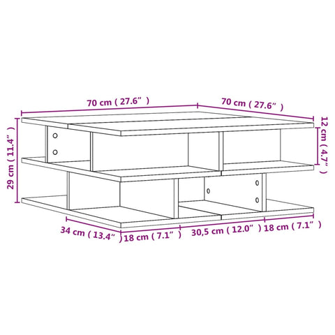 vidaXL Coffee Table Smoked Oak 70x70x29 cm Engineered Wood