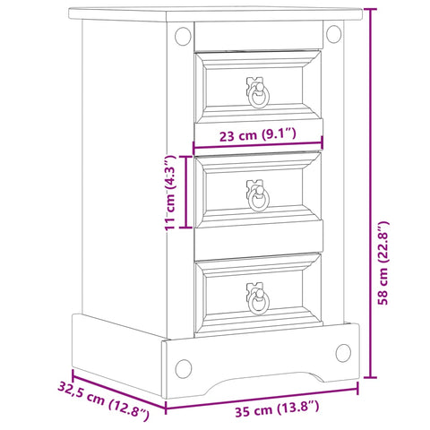 vidaXL Bedside Cabinet Corona 35x32.5x58 cm Solid Wood Pine