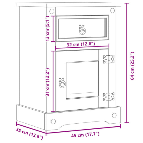 vidaXL Bedside Cabinet Corona 45x35x64 cm Solid Wood Pine