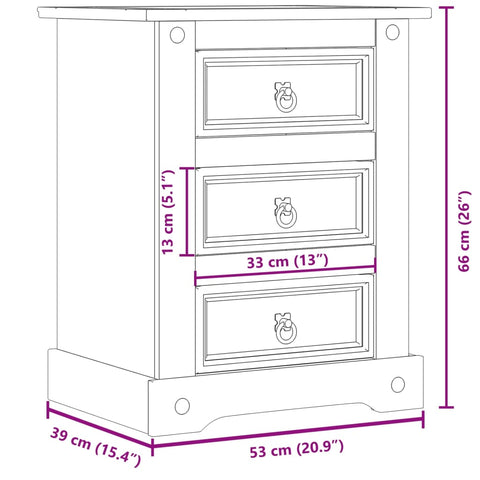 vidaXL Bedside Cabinet Corona 53x39x66 cm Solid Wood Pine