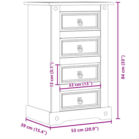 vidaXL Bedside Cabinet Corona 53x39x84 cm Solid Wood Pine
