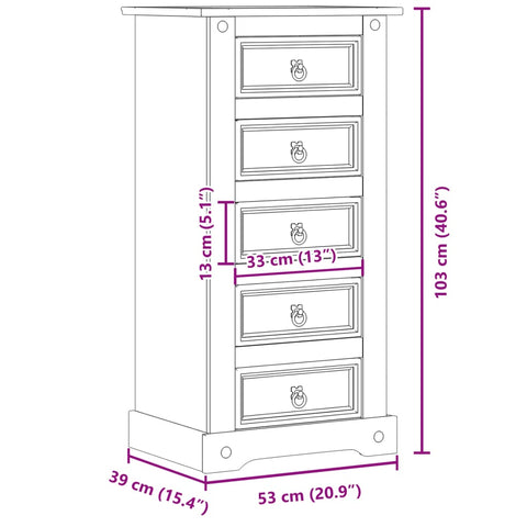 vidaXL Bedside Cabinet Corona 53x39x103 cm Solid Wood Pine