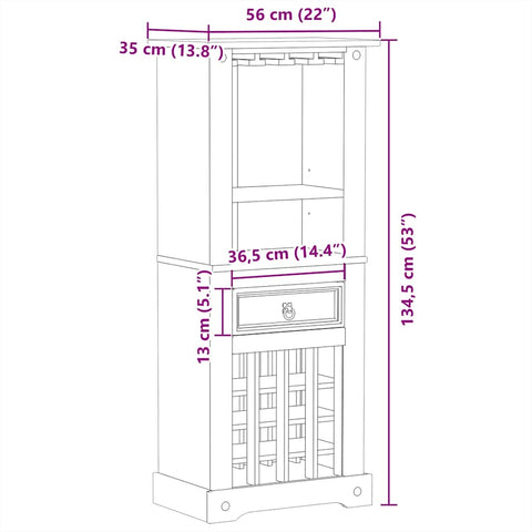 vidaXL Wine Rack Corona 56x35x134.5 cm Solid Wood Pine