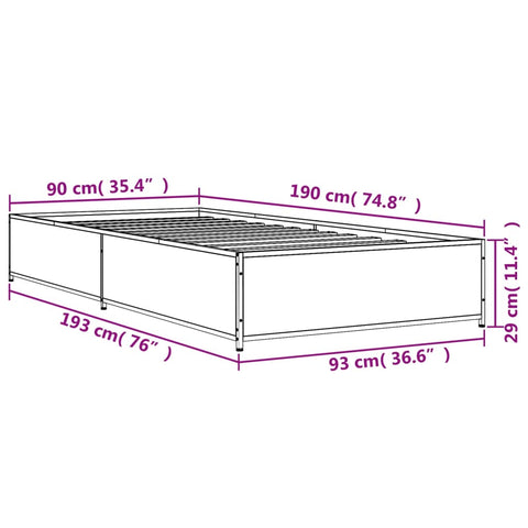 vidaXL Bed Frame without Mattress Grey Sonoma 90x190 cm Single