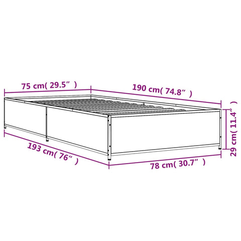 vidaXL Bed Frame without Mattress Grey Sonoma 75x190 cm Small Single