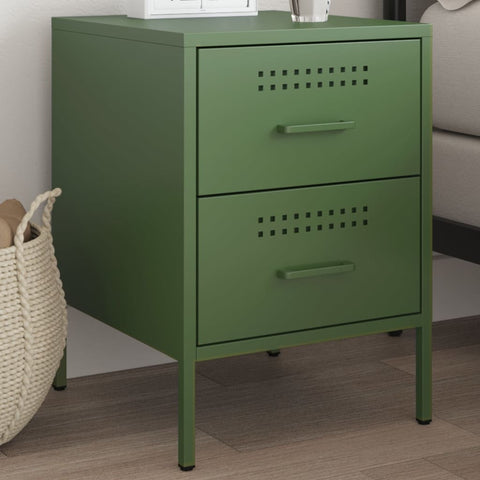vidaXL Bedside Cabinet Olive Green 36x39x50.5 cm Steel
