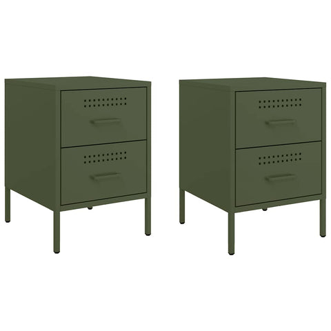 vidaXL Bedside Cabinets 2 pcs Olive Green 36x39x50.5 cm Steel