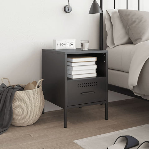 vidaXL Bedside Cabinet Black 36x39x50.5 cm Steel