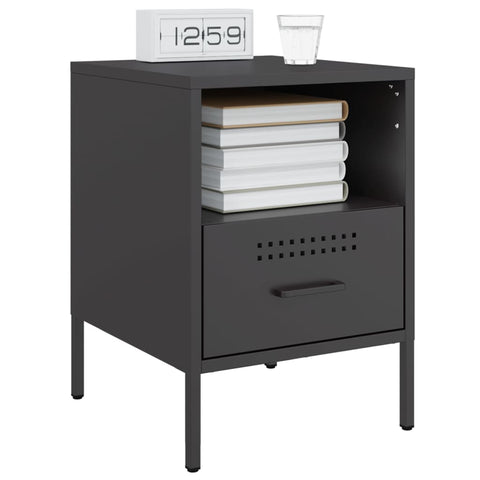 vidaXL Bedside Cabinet Black 36x39x50.5 cm Steel