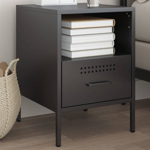 vidaXL Bedside Cabinet Black 36x39x50.5 cm Steel