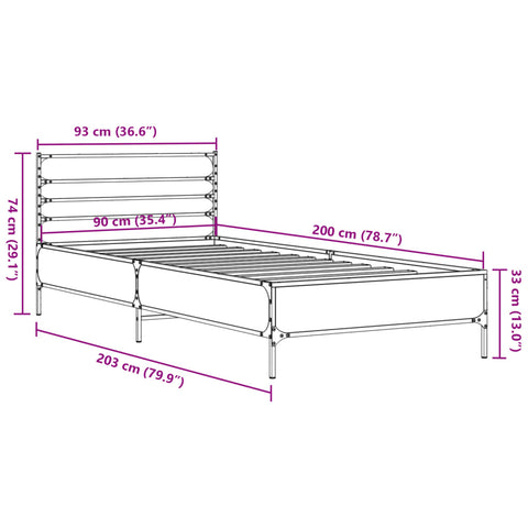 vidaXL Bed Frame without Mattress Black 90x200 cm