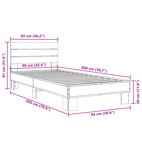 vidaXL Bed Frame without Mattress Sonoma Oak 90x200 cm