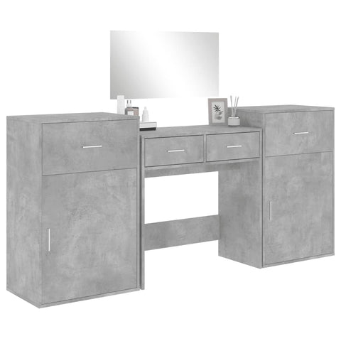 vidaXL 4 Piece Dressing Table Set Concrete Grey Engineered Wood