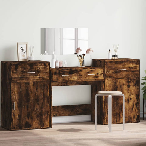 vidaXL 4 Piece Dressing Table Set Smoked Oak Engineered Wood