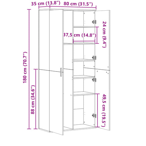 vidaXL Highboard Concrete Grey 80x35x180 cm Engineered Wood