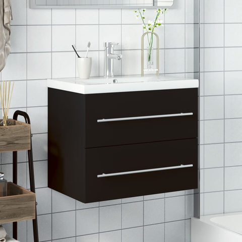 vidaXL Bathroom Sink Cabinet with Built-in Basin Black