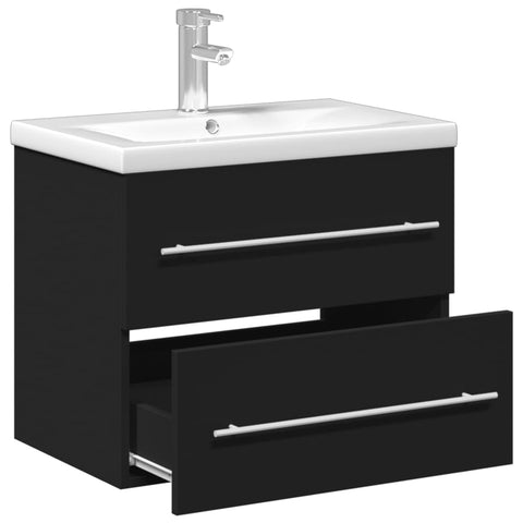 vidaXL Bathroom Sink Cabinet with Built-in Basin Black