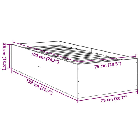 vidaXL Bed Frame without Mattress Black 75x190 cm Small Single Engineered Wood