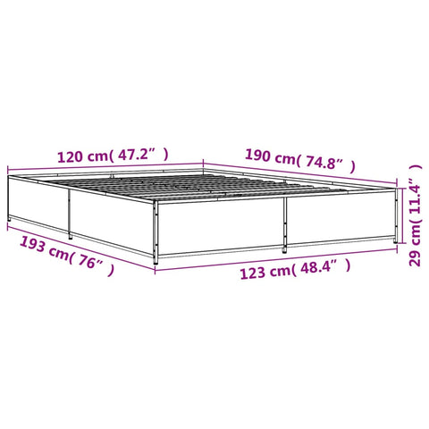 vidaXL Bed Frame without Mattress Grey Sonoma 120x190 cm Small Double