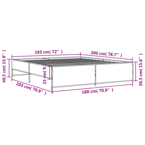 vidaXL Bed Frame without Mattress Brown Oak 180x200 cm Super King