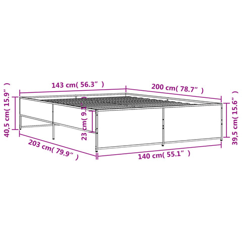vidaXL Bed Frame without Mattress Brown Oak 140x200 cm