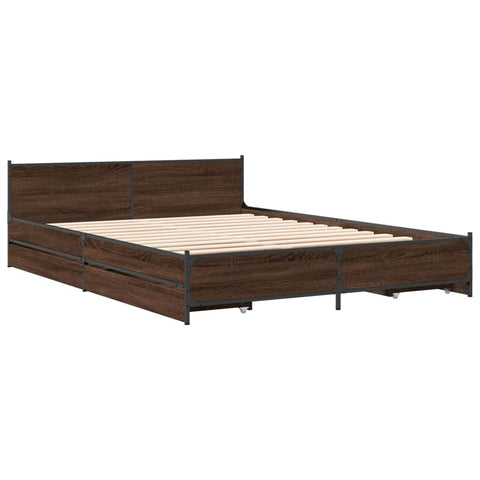 vidaXL Bed Frame with Drawers without Mattress Brown Oak 150x200 cm King Size