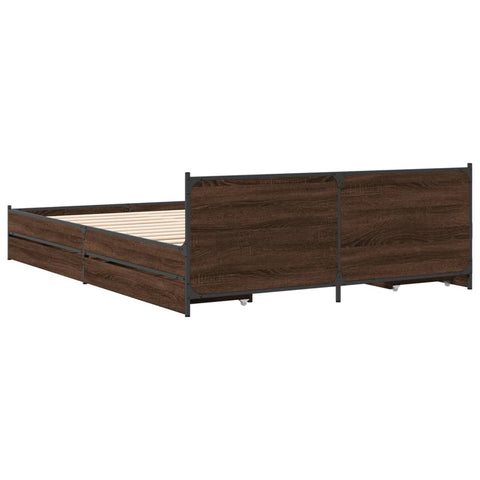 vidaXL Bed Frame with Drawers without Mattress Brown Oak 150x200 cm King Size