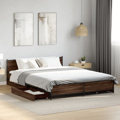 vidaXL Bed Frame with Drawers without Mattress Brown Oak 150x200 cm King Size