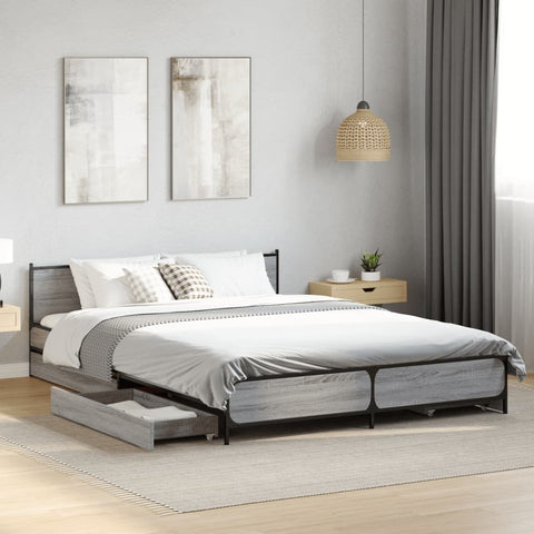 vidaXL Bed Frame with Drawers without Mattress Grey Sonoma 140x200 cm