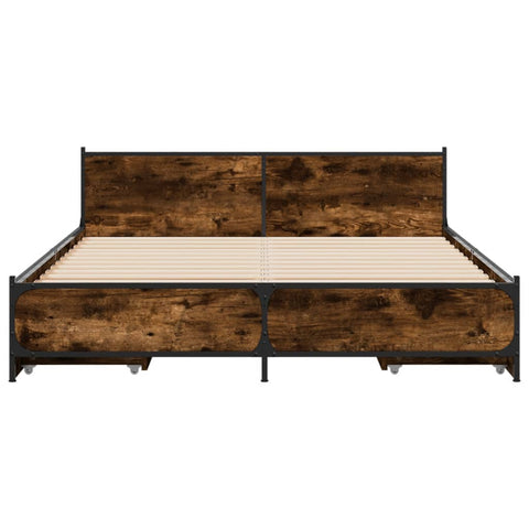 vidaXL Bed Frame with Drawers without Mattress Smoked Oak 135x190 cm Double