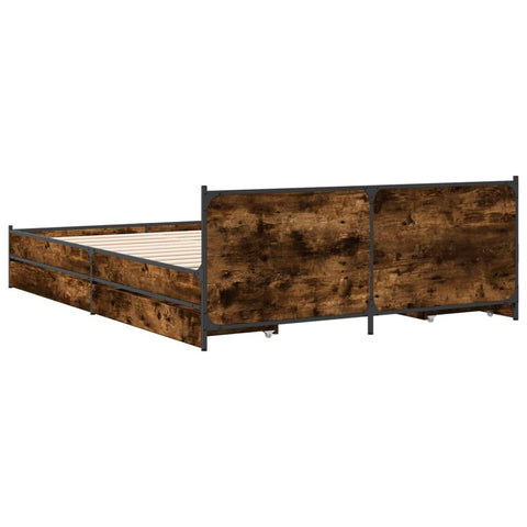 vidaXL Bed Frame with Drawers without Mattress Smoked Oak 135x190 cm Double