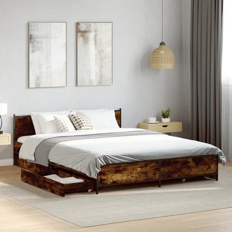 vidaXL Bed Frame with Drawers without Mattress Smoked Oak 135x190 cm Double