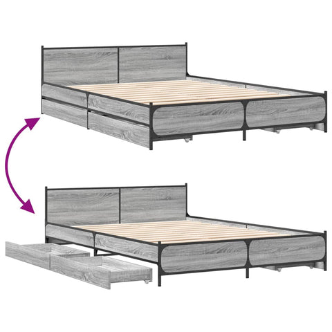 vidaXL Bed Frame with Drawers without Mattress Grey Sonoma 135x190 cm Double