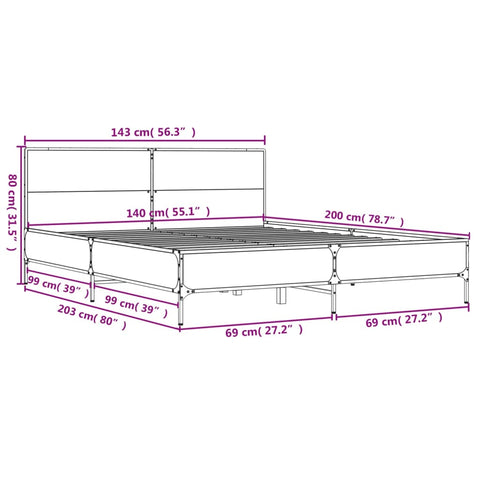 vidaXL Bed Frame without Mattress Smoked Oak 140x200 cm