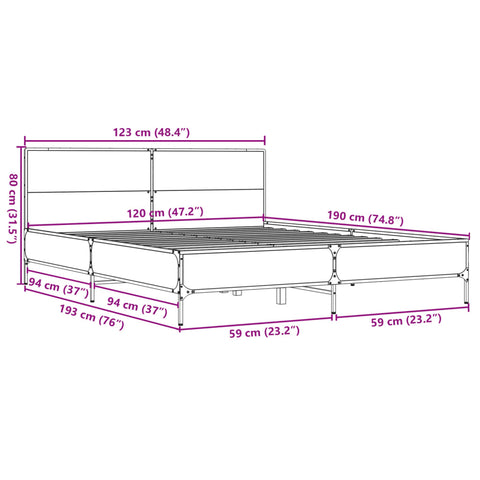 vidaXL Bed Frame without Mattress Grey Sonoma 120x190 cm Small Double