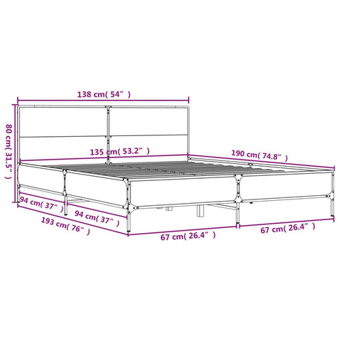 vidaXL Bed Frame without Mattress Brown Oak 135x190 cm Double