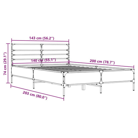 vidaXL Bed Frame without Mattress Grey Sonoma 140x200 cm