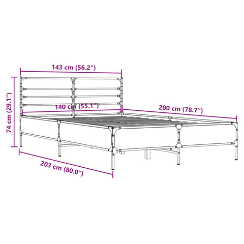 vidaXL Bed Frame without Mattress Brown Oak 140x200 cm