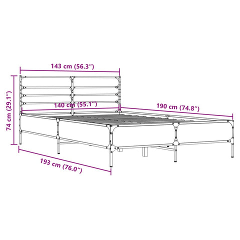 vidaXL Bed Frame without Mattress Grey Sonoma 140x190 cm