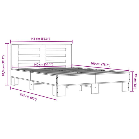 vidaXL Bed Frame without Mattress Smoked Oak 140x200 cm