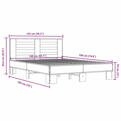 vidaXL Bed Frame without Mattress Brown Oak 140x190 cm