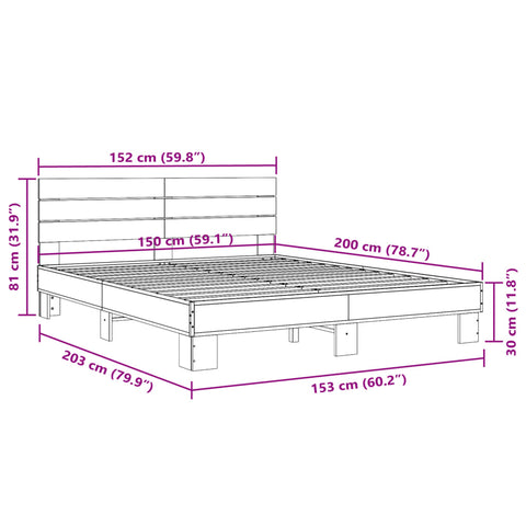 vidaXL Bed Frame without Mattress Grey Sonoma 150x200 cm King Size