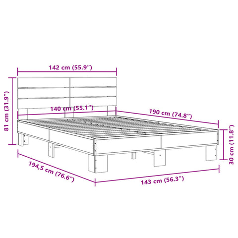 vidaXL Bed Frame without Mattress Brown Oak 140x190 cm