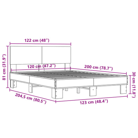 vidaXL Bed Frame without Mattress Grey Sonoma 120x200 cm