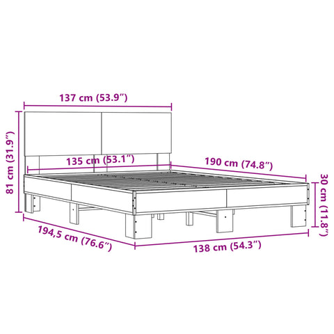 vidaXL Bed Frame without Mattress Smoked Oak 135x190 cm Double