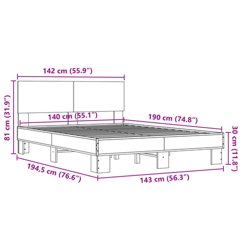 vidaXL Bed Frame without Mattress Brown Oak 140x190 cm