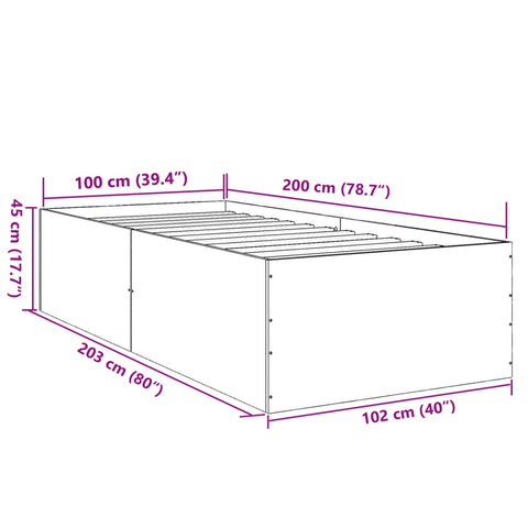 vidaXL Bed Frame without Mattress Concrete Grey 100x200 cm