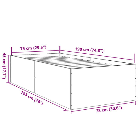 vidaXL Bed Frame without Mattress Smoked Oak 75x190 cm Small Single