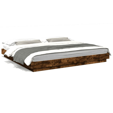 vidaXL Bed Frame with LED Lights without Mattress Smoked Oak 200x200cm